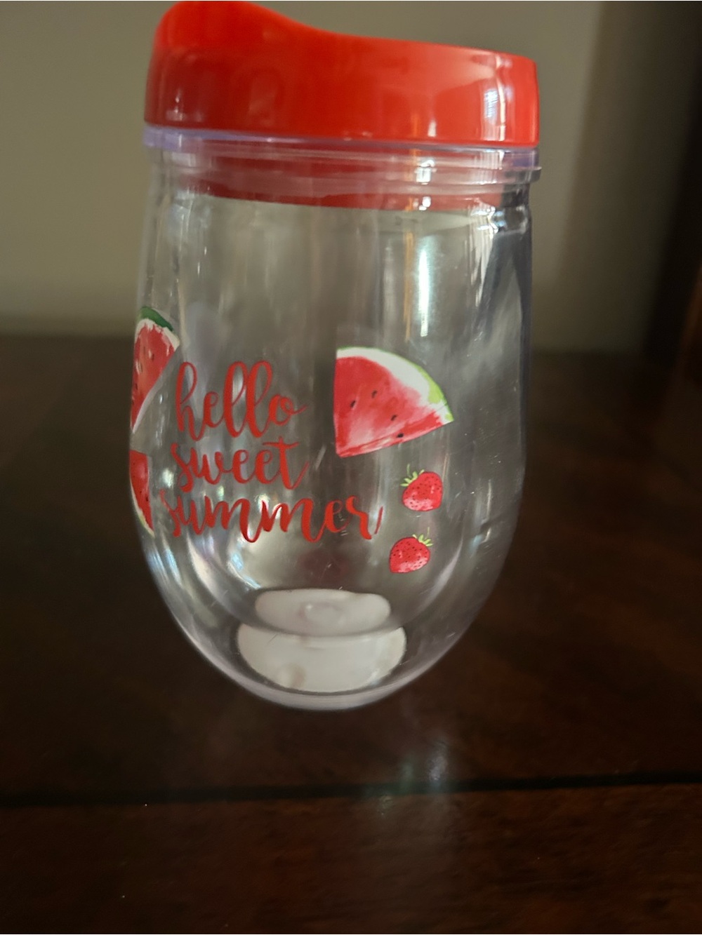 NEW Clear Tumbler with Red Lid & Watermelon Design